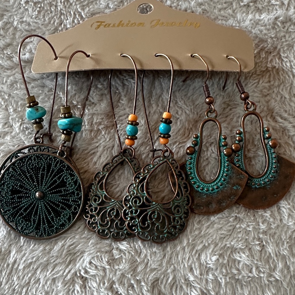 Bohemian Turquoise and Bronze Earring Set